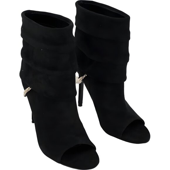 GUESS Adilee Black Suede Peep-Toe Ankle Booties Chain Women's US 9.5 - Picture 4 of 6